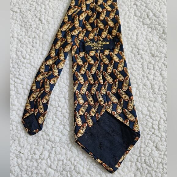 Brooks Brothers Makers‎ Tie - Blue And Brown With Shoes - Made In USA 100% Silk - Picture 4 of 5